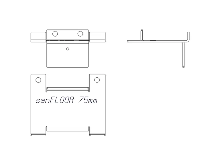 Skizze sanFLOOR® Adapterwinkel 75 für seitlich Verkleidung Aluminium Kantteil 2 mm 74 x 45 mm Länge 90 mm (als Ergänzung zu multiTUBE 75)